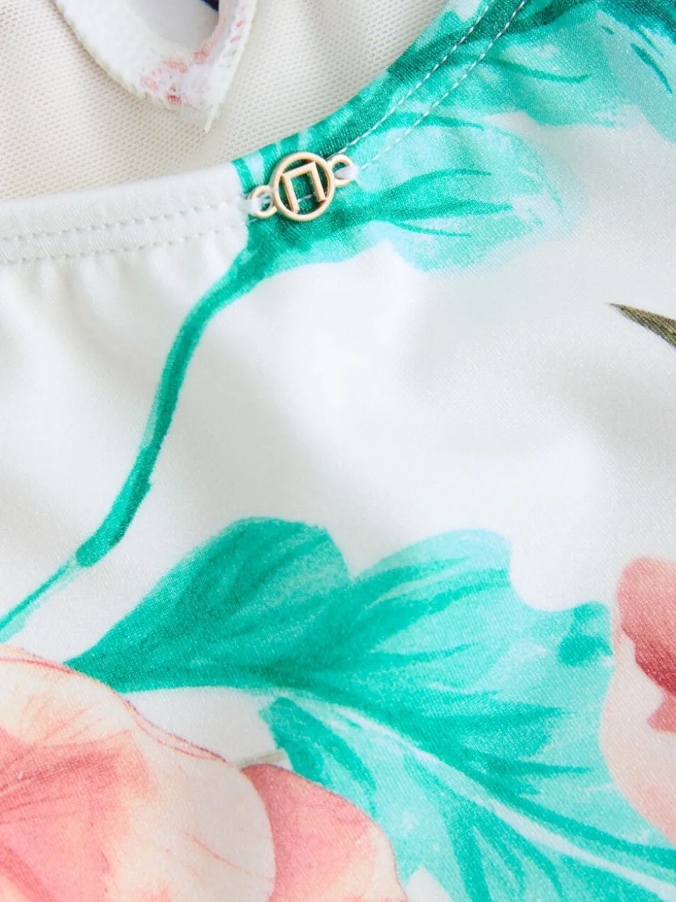 Crèmekleurige bloemenprint met hoogglans - Frill Halterneck Tummy Control Tankini Top