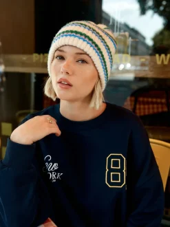 Crèmekleurig/roze/groen - Gebreide beanie-muts