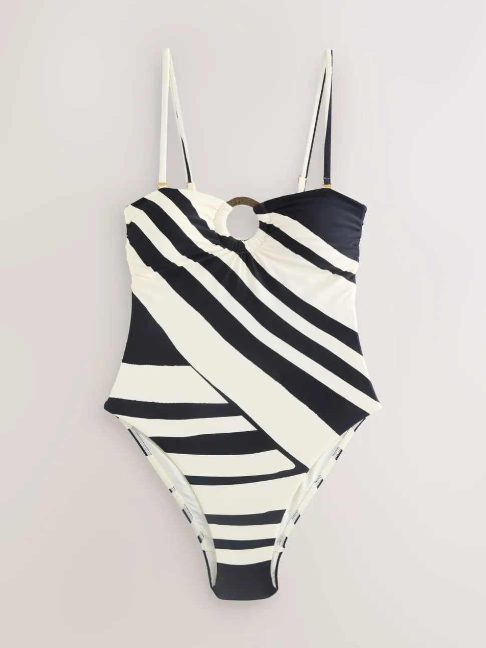 Crèmekleurig/zwart-gestreept - Hardware Tummy Control Bandeau Swimsuit