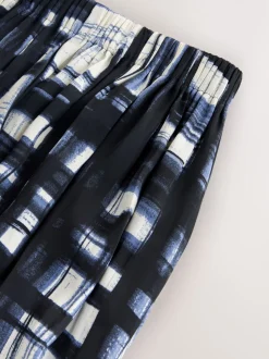 Crème/marineblauw ruit - Satin Pleated Maxi Skirt