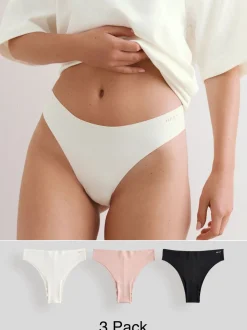 Crème/roze/zwart - Set van 3 slips van katoenmix zonder VPL