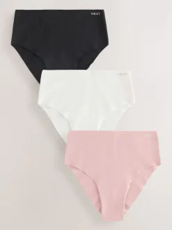 Crème/roze/zwart - Set van 3 slips van katoenmix zonder VPL