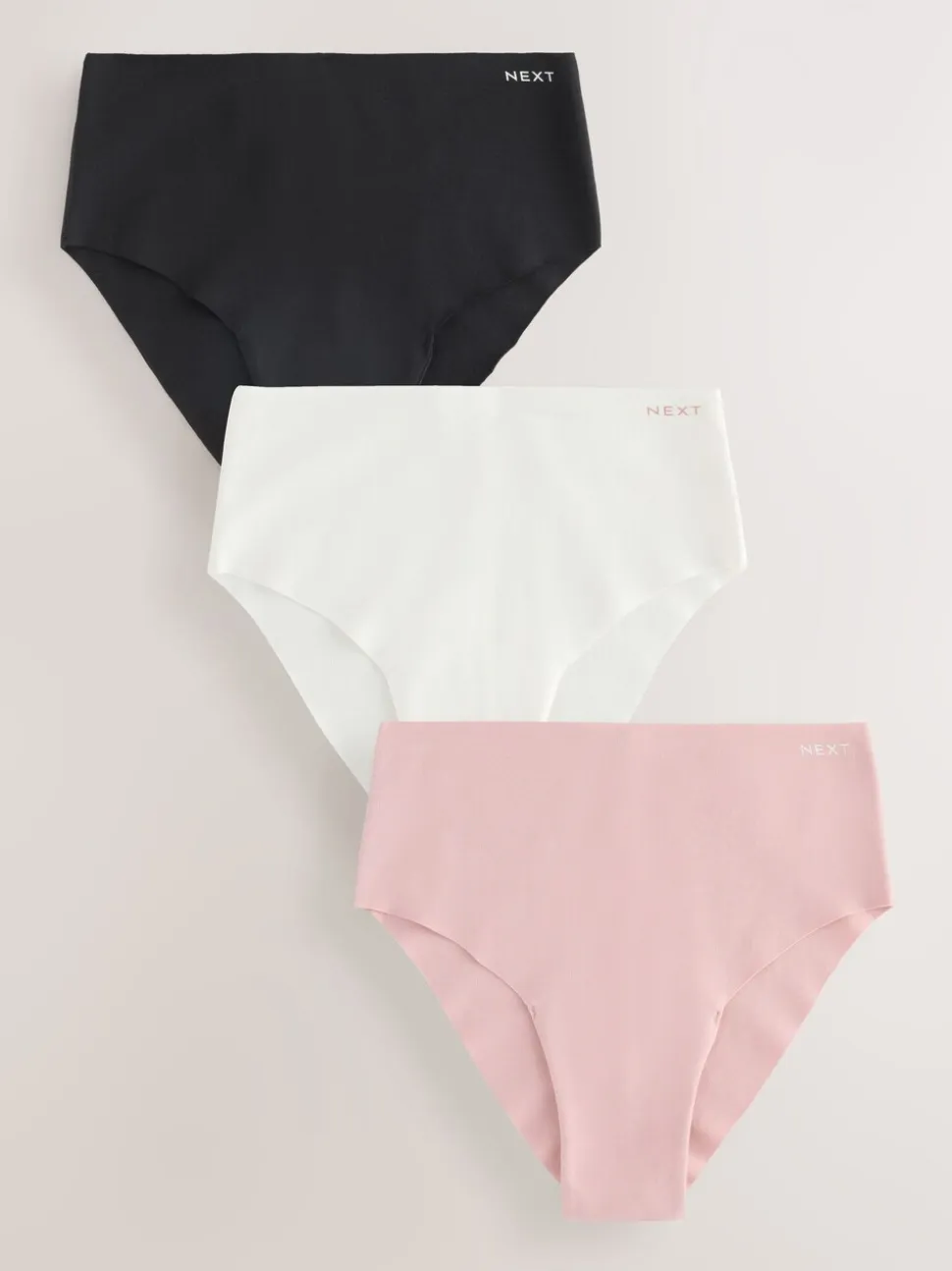Crème/roze/zwart - Set van 3 slips van katoenmix zonder VPL