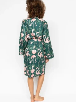 Cyberjammies - Korte smaragdgroene badjas met flamingoprint