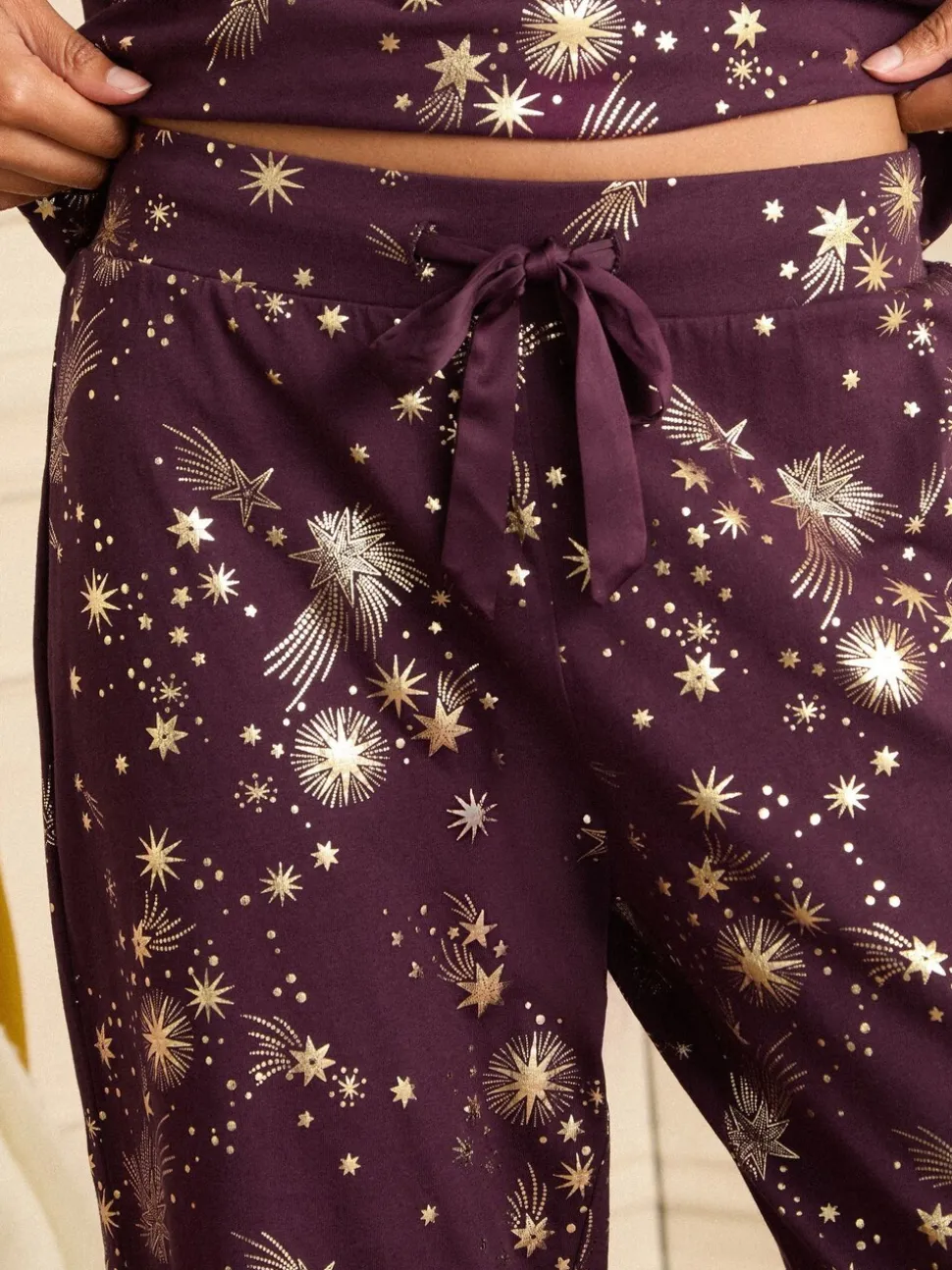 Deep Berry - Love & Roses Christmas Short Sleeve Gold Foil Pyjama Set