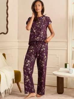 Deep Berry - Love & Roses Christmas Short Sleeve Gold Foil Pyjama Set