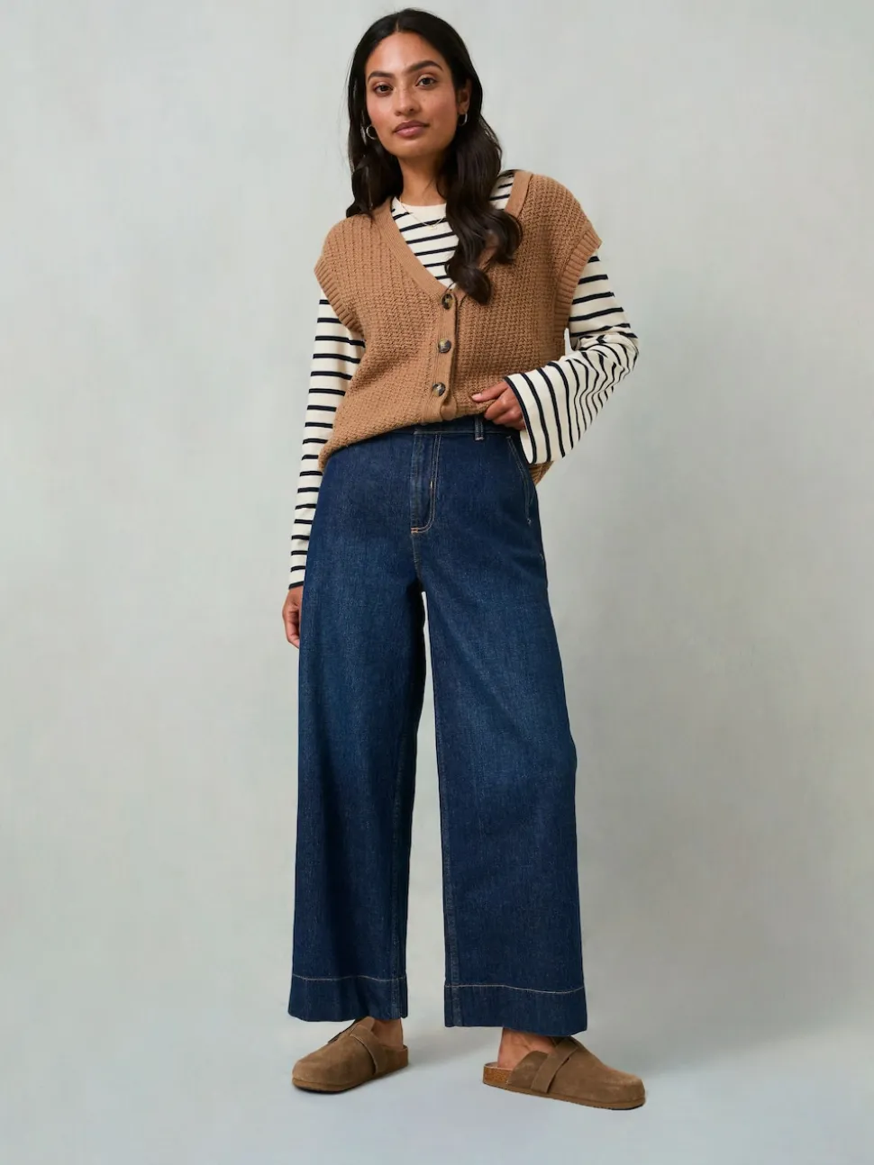 Denim donkerblauw - FatFace jeans met wijde pijpen en cropped model
