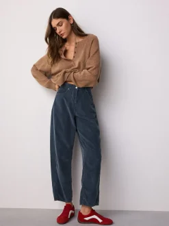 Denimblauw - Corduroy broeken Barrel jeans