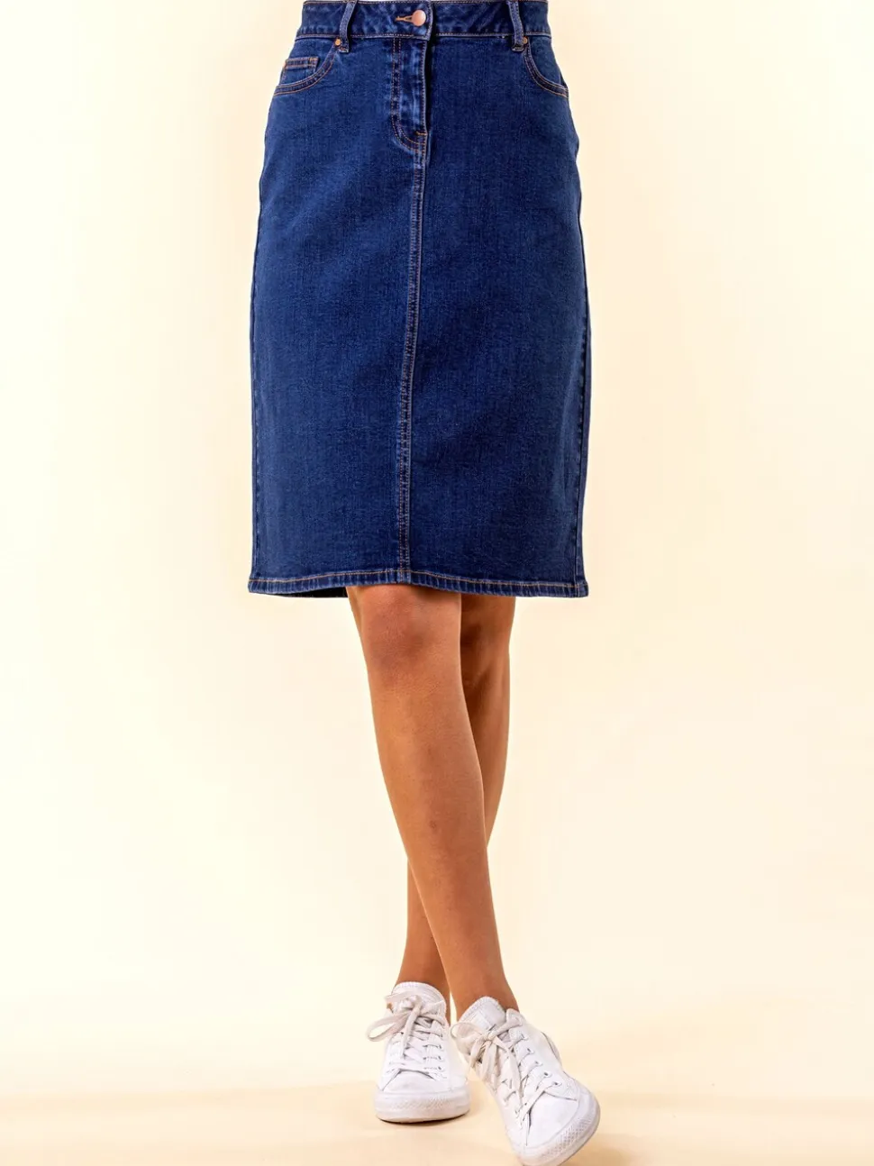 Denimblauw - Roman A-Line Knee Length Denim Skirt