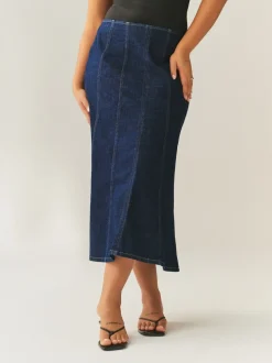 Denim-wassing - Hourglass Full Seamed Midi Skirt