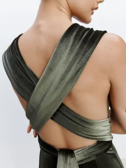 Dennengroen - Fluwelen multiway maxi-jurk voor bruidsmeisjes