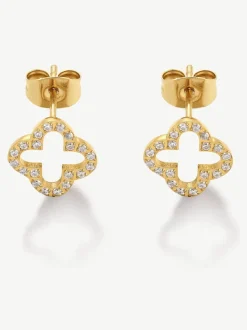 D.Louise Waterproof Pave Clover Studs Earrings