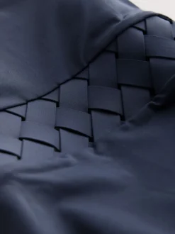 Donkerblauw - Badpak met hoge hals en traliewerk voor buikcorrectie