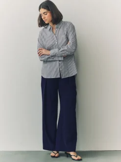 Donkerblauw - Broek met wijde pijpen en elastiek in de achterkant