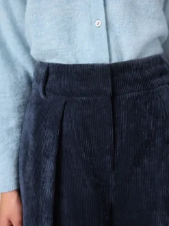 Donkerblauw - Corduroy broek met wijde pijpen