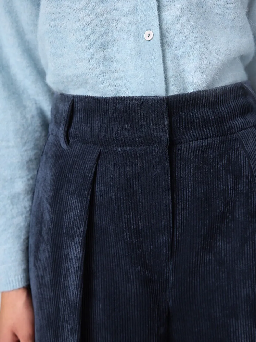Donkerblauw - Corduroy broek met wijde pijpen