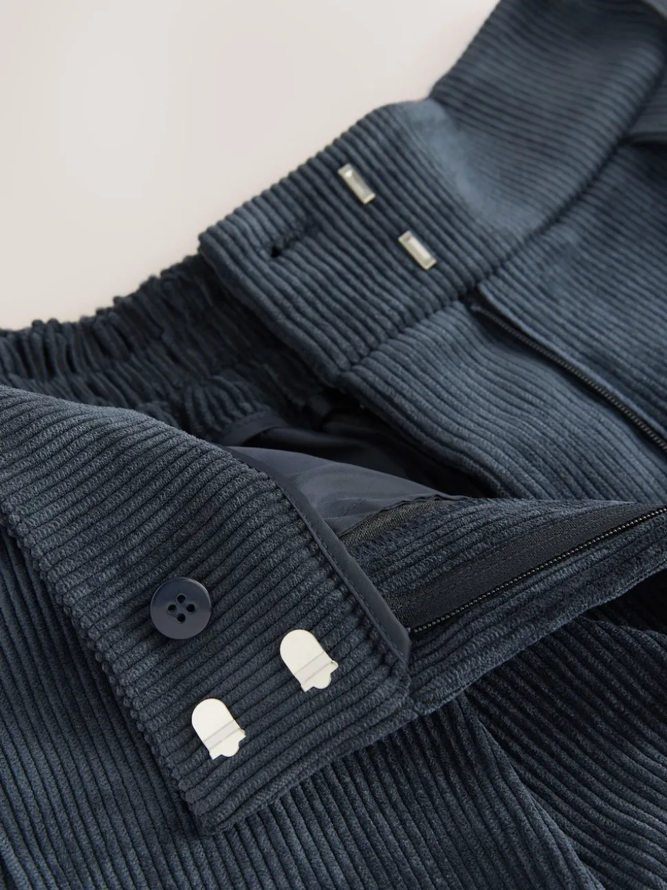 Donkerblauw - Corduroy broek met wijde pijpen