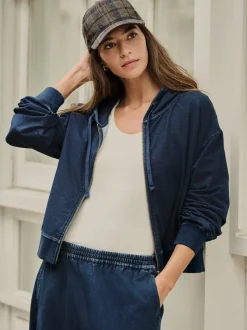 Donkerblauw - Denim Jersey Zip Through Hoodie