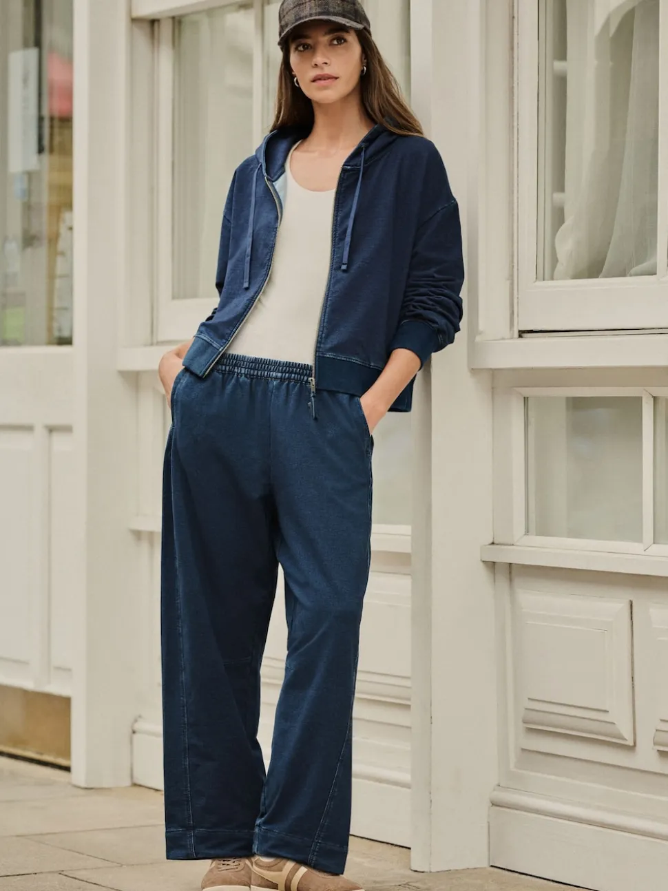 Donkerblauw - Denim Jersey Zip Through Hoodie