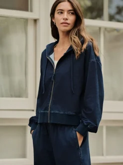Donkerblauw - Denim Jersey Zip Through Hoodie