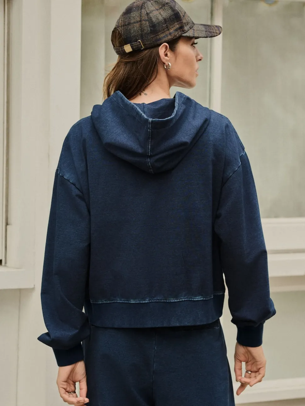 Donkerblauw - Denim Jersey Zip Through Hoodie