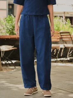 Donkerblauw - Denim Jersey Broeken met Barrel jeans