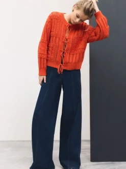 Donkerblauw - Denim joggingbroek met plooitjes en wijde pijpen