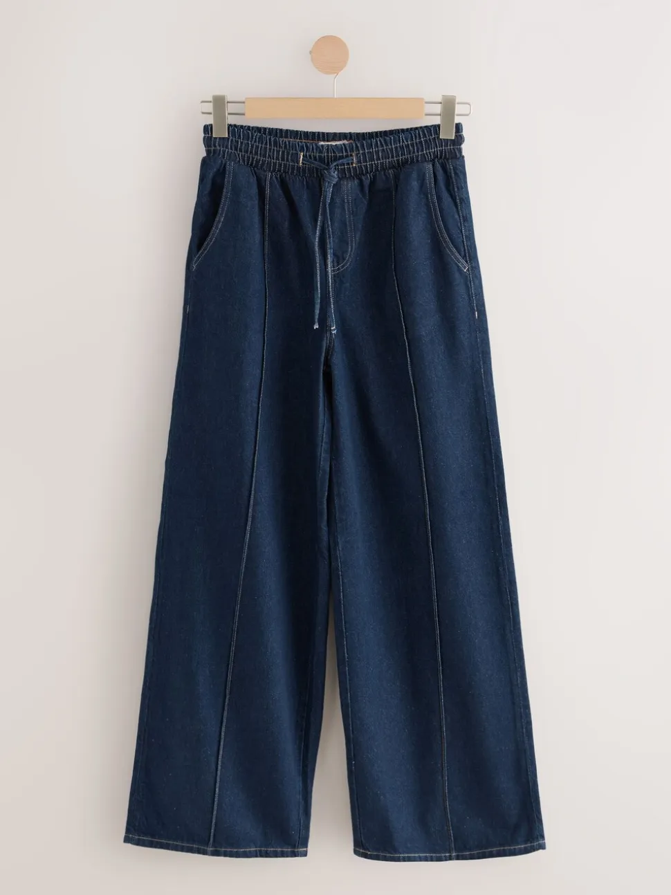 Donkerblauw - Denim joggingbroek met plooitjes en wijde pijpen