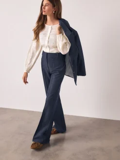 Donkerblauw - Denim Military Slim Flare Trousers