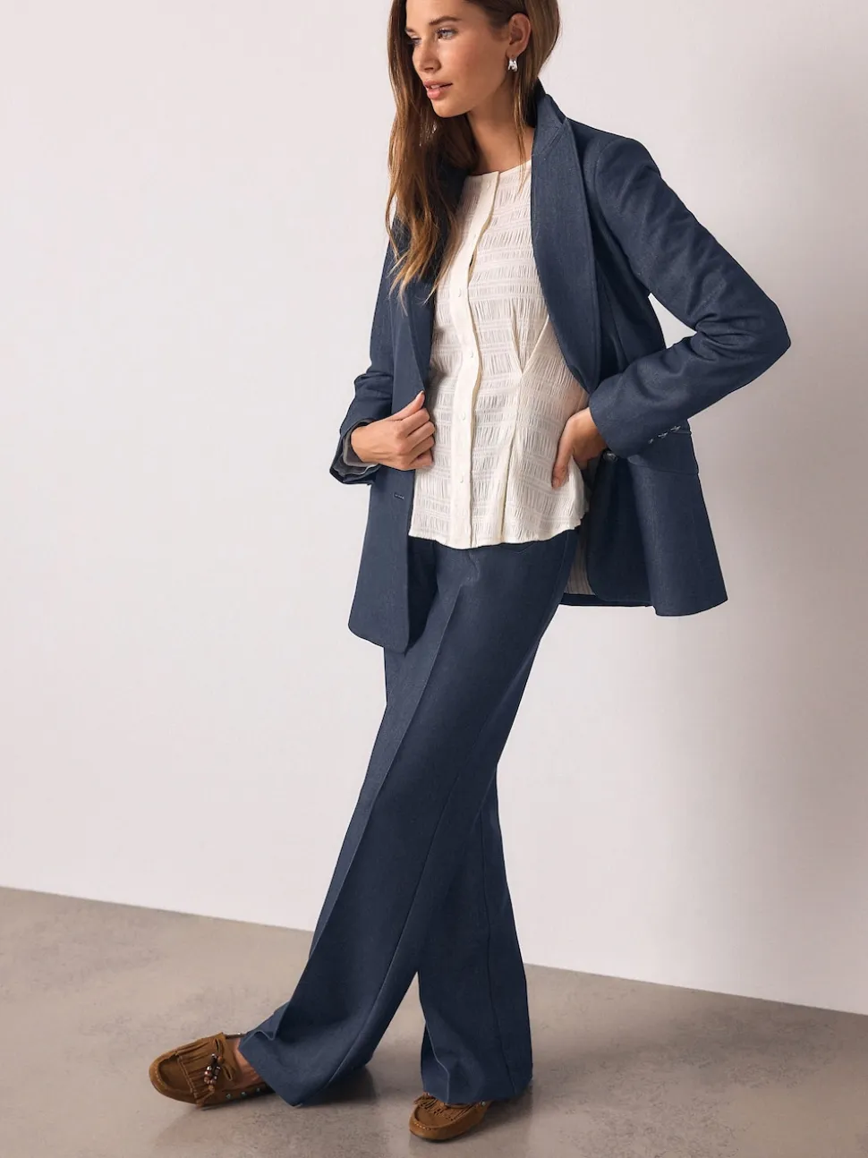 Donkerblauw - Denim Military Slim Flare Trousers