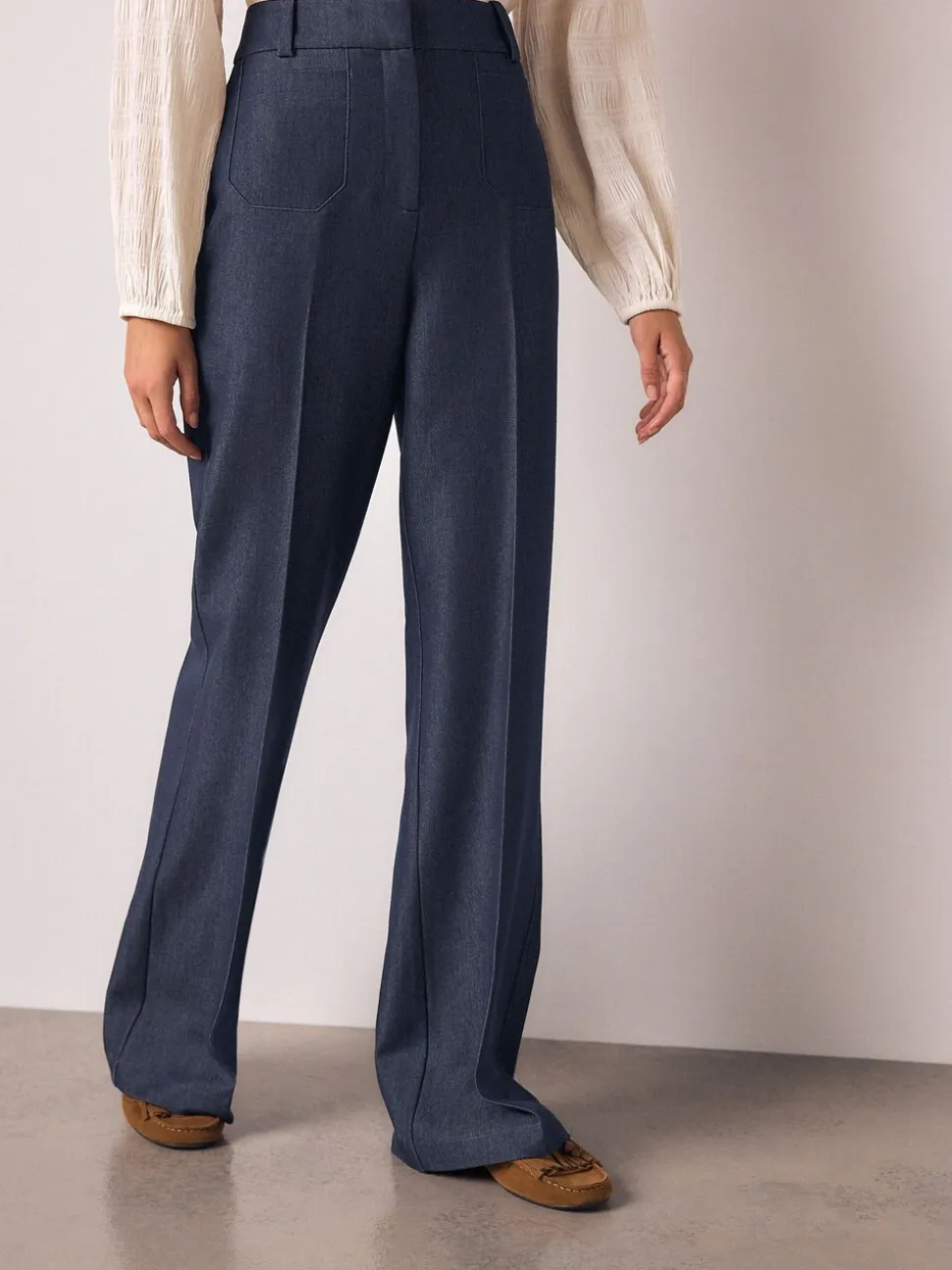 Donkerblauw - Denim Military Slim Flare Trousers