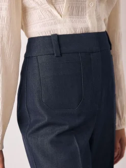 Donkerblauw - Denim Military Slim Flare Trousers