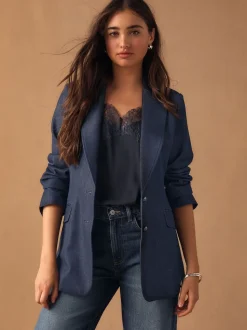 Donkerblauw - Denim Military Fitted Single Breasted Blazer