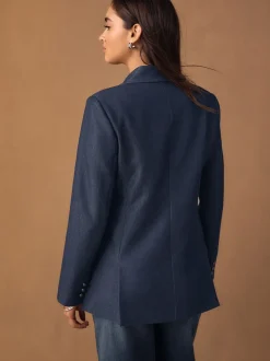Donkerblauw - Denim Military Fitted Single Breasted Blazer