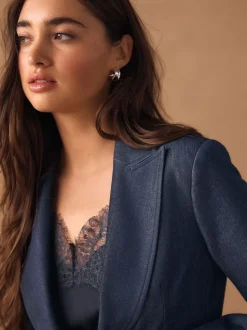Donkerblauw - Denim Military Fitted Single Breasted Blazer