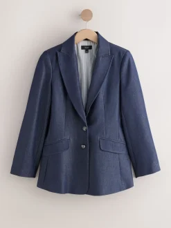 Donkerblauw - Denim Military Fitted Single Breasted Blazer