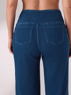 Donkerblauw - Denim zwangerschapsleggings met wijde pijpen