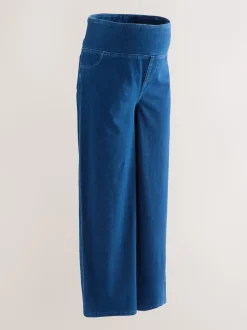 Donkerblauw - Denim zwangerschapsleggings met wijde pijpen