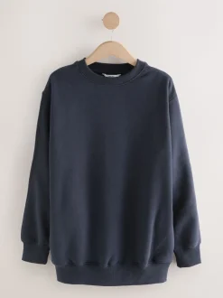 Donkerblauw - Essentials sweatshirt met relaxte pasvorm, lange snit en zakken