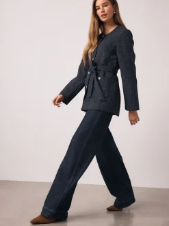 Donkerblauw - Fleck Boucle Belted Jacket