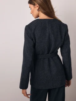 Donkerblauw - Fleck Boucle Belted Jacket
