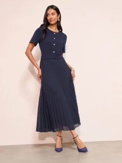 Donkerblauw - Friends Like These Button Down 2-In-1 Pleated Dress