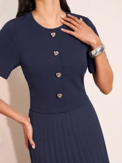 Donkerblauw - Friends Like These Button Down 2-In-1 Pleated Dress