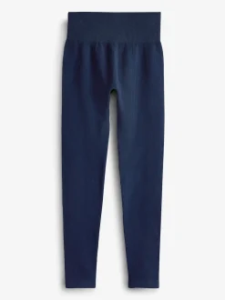 Donkerblauw - Geribbelde naadloze legging met hoge taille