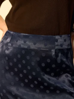 Donkerblauw - Jacquard Polka Dot Satin Skirt