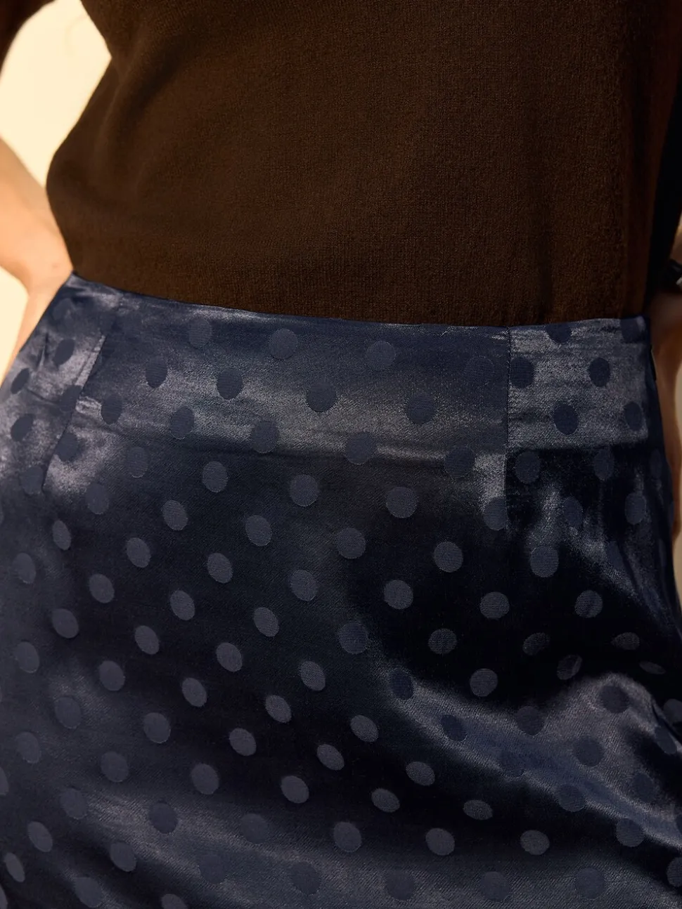Donkerblauw - Jacquard Polka Dot Satin Skirt