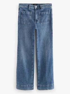 Donkerblauw - Jeans met wijde pijpen en opgestikte zakken