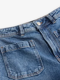 Donkerblauw - Jeans met wijde pijpen en opgestikte zakken