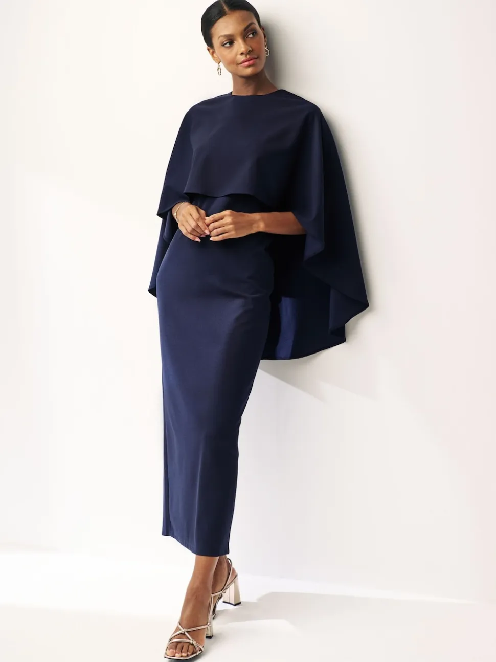 Donkerblauw - Lange jurk met cape