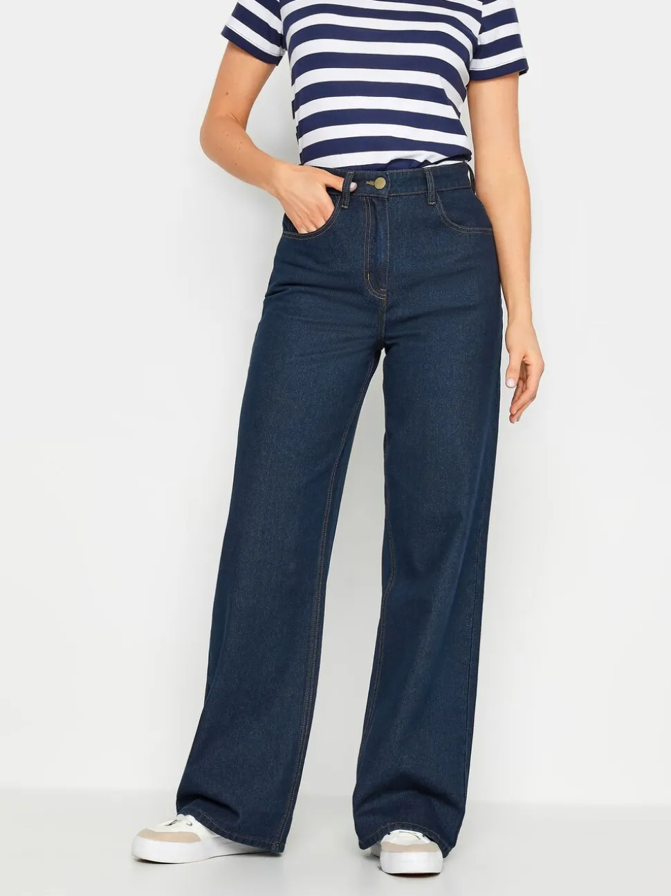 Donkerblauw - Long Tall Sally jeans met wijde pijpen van 100% katoen